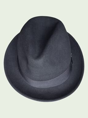 BCBG Max Azria Black Wool Blend Fedora Hat Mens Size 59 Large Red Satin Lining